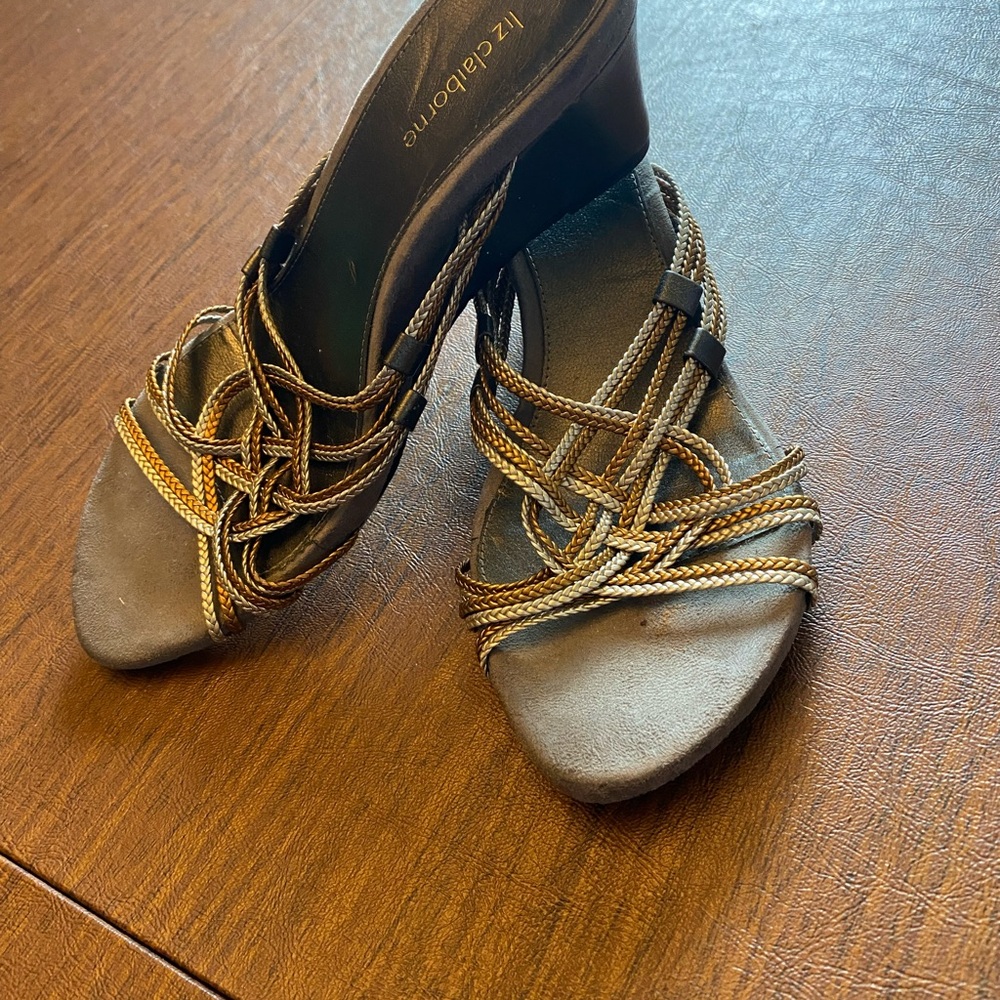 Liz Claiborne Gold/silver metallic corded Women's wedge Sandals